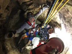 In July 2017, the Cohasset, MA, Fire Department and the Plymouth County Technical Rescue Team combined to rescue a 37-year-old man who fell approximately 15 feet into what seemed to have been a septic tank. The victim’s injuries were treated in the confined space as best as possible, and then he was placed in a patient packaging and extrication system to be hoisted from the hole. In July 2017, the Cohasset, MA, Fire Department and the Plymouth County Technical Rescue Team combined to rescue a 37-year-old man who fell approximately 15 feet into what seemed to have been a septic tank. The victim’s injuries were treated in the confined space as best as possible, and then he was placed in a patient packaging and extrication system to be hoisted from the hole.