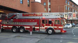 One person suffered minor injures after an SUV rear-ended a parked Boston Fire Department aerial early Monday. One person suffered minor injures after an SUV rear-ended a parked Boston Fire Department aerial early Monday.