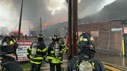 Two FDNY firefighters and an EMS member were injured during a five-alarm fire that broke out at a Staten Island warehouse Wednesday. Two FDNY firefighters and an EMS member were injured during a five-alarm fire that broke out at a Staten Island warehouse Wednesday.