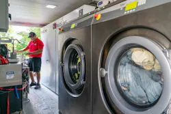 Rather than the water from the MEU extractors being emptied into a sewer or septic tank, it’s run to a wastewater tank. This makes it possible to sample water to measure the type and amount of toxins that are removed from gear. Rather than the water from the MEU extractors being emptied into a sewer or septic tank, it’s run to a wastewater tank. This makes it possible to sample water to measure the type and amount of toxins that are removed from gear.