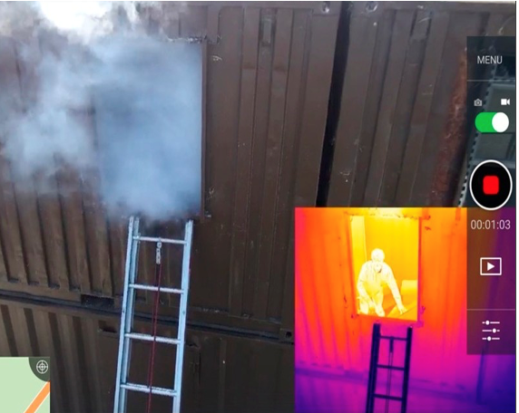 With qualitative thermography via a thermal imager on a drone, a victim can be seen clearly through smoke.