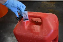 The purple color of a NIK colorimetric drug identification kit indicates positive for methamphetamine. The purple color of a NIK colorimetric drug identification kit indicates positive for methamphetamine.