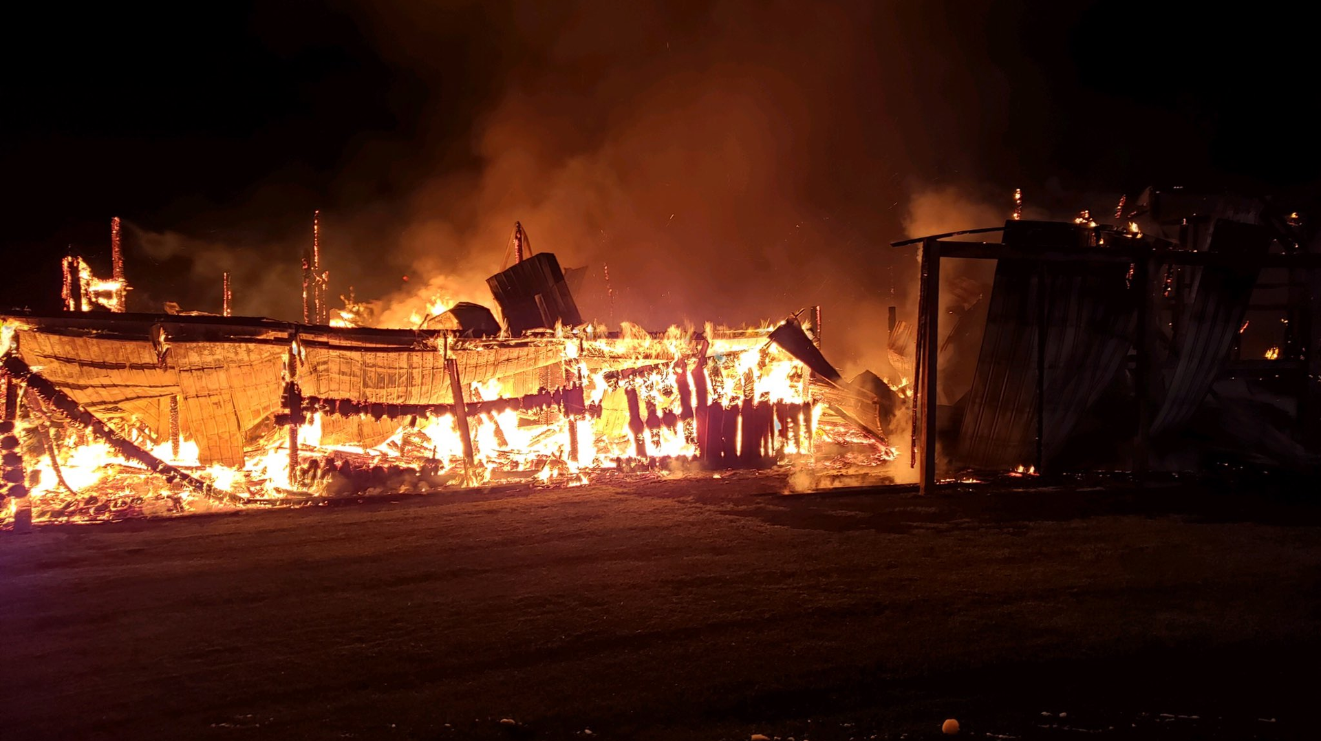More than 65 firefighters battled a massive fire that destroyed a barn in Dickerson, MD, late Monday.