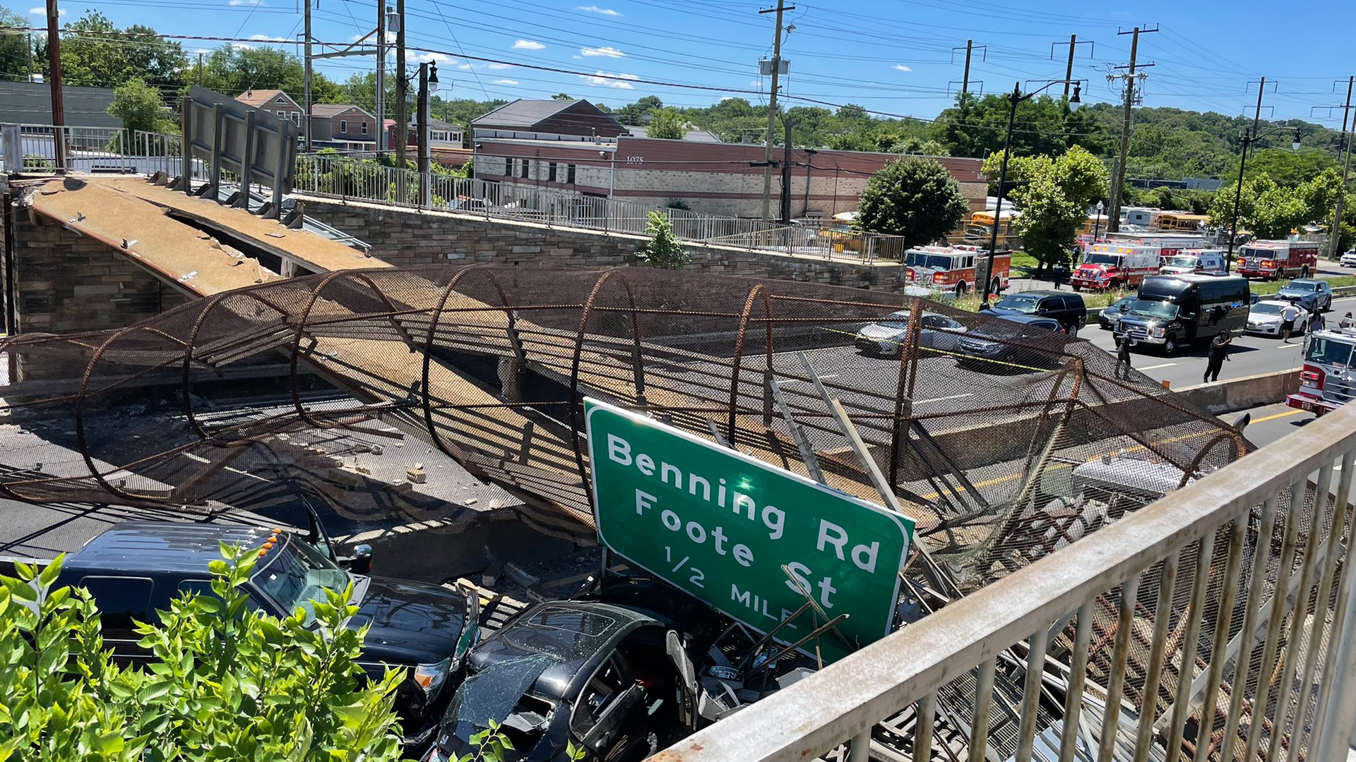 At least four people were taken to the hospital after a pedestrian bridge collapsed onto a highway in Washington, D.C., on Wednesday.
