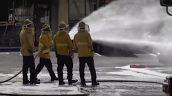 Orange County, CA, firefighters use foam to disperse a swarm of attacking bees that sent three people to the hospital Tuesday. Orange County, CA, firefighters use foam to disperse a swarm of attacking bees that sent three people to the hospital Tuesday.