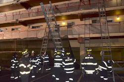 The author isn’t convinced that the “¼ out for every foot up” rule is the default approach when it comes to climbing angles, particularly when it comes to a circumstance in which a firefighter must perform a ladder bailout. The author isn’t convinced that the “¼ out for every foot up” rule is the default approach when it comes to climbing angles, particularly when it comes to a circumstance in which a firefighter must perform a ladder bailout.