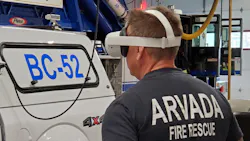 An Arvada, CO, Fire Rescue member uses virtual reality goggles to participate in a study to see the effectiveness of VR in training of EMS workers, especially in assessing pediatric emergencies. An Arvada, CO, Fire Rescue member uses virtual reality goggles to participate in a study to see the effectiveness of VR in training of EMS workers, especially in assessing pediatric emergencies.