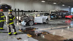 A Saukville, WI, firefighter was seriously injured battling a vehicle fire at a car dealership Monday. A Saukville, WI, firefighter was seriously injured battling a vehicle fire at a car dealership Monday.