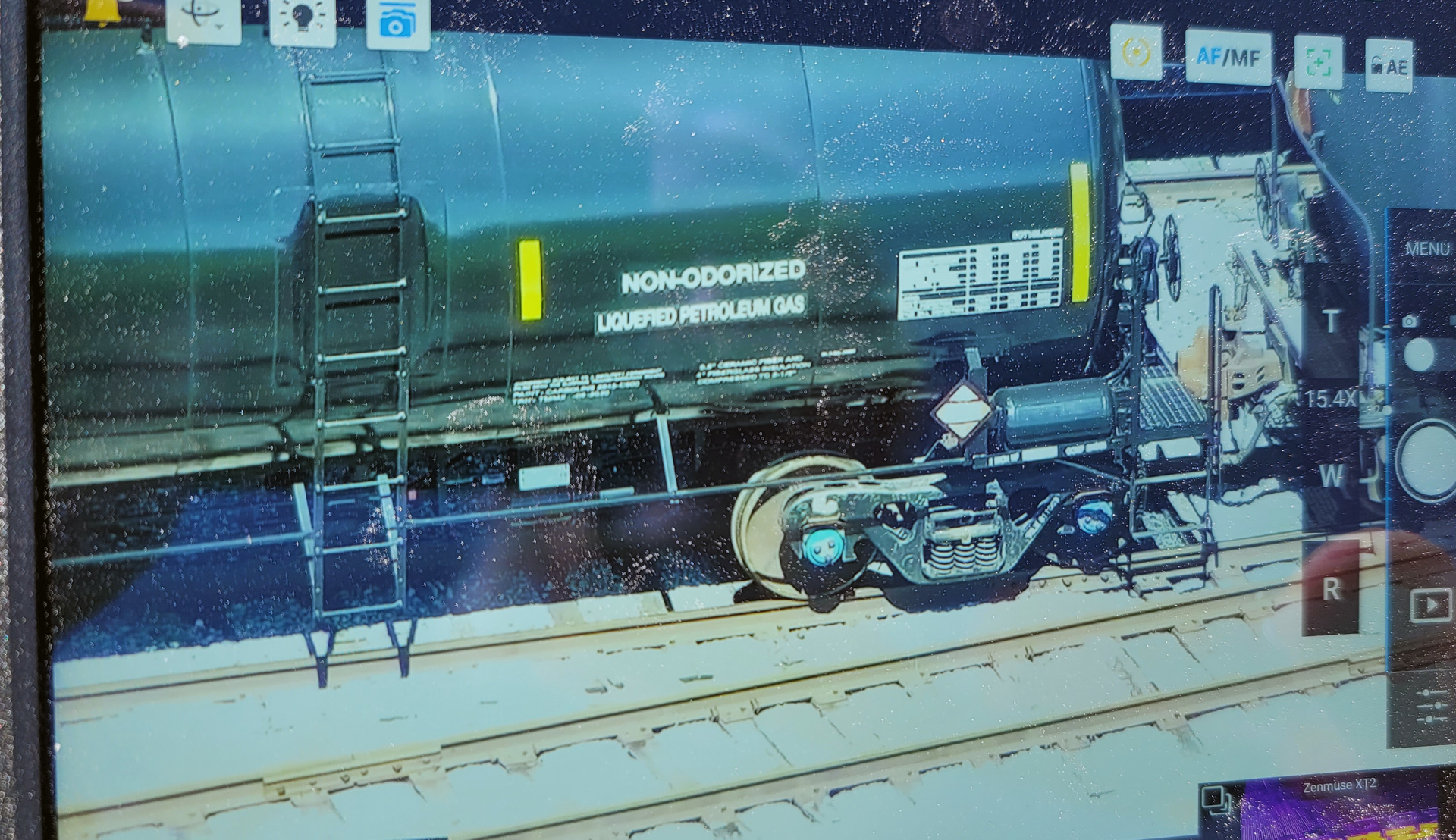 This photograph of a rail car was captured by a drone from one-half mile away. Such capability permits identification of products in rail cars and highway transportation vehicles without putting personnel in harm&rsquo;s way.