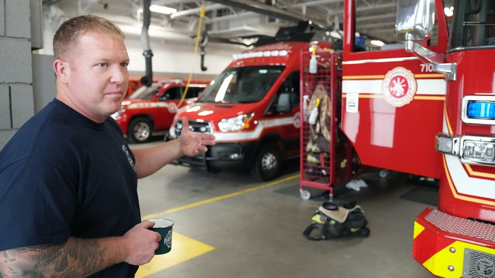 Minneapolis Fire Capt. Cory Martin talks at Minneapolis Fire Station 6.