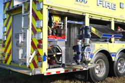 A compartment on the Malaga, NJ, Volunteer Fire Company’s heavy rescue exemplifies the use of rotating trays (aka Lazy Susans). Here, the rotating tray includes a four-sided vertical column to accommodate four rescue tools. The base of the rotating tray has four latching locations to lock in each tool. A compartment on the Malaga, NJ, Volunteer Fire Company’s heavy rescue exemplifies the use of rotating trays (aka Lazy Susans). Here, the rotating tray includes a four-sided vertical column to accommodate four rescue tools. The base of the rotating tray has four latching locations to lock in each tool.