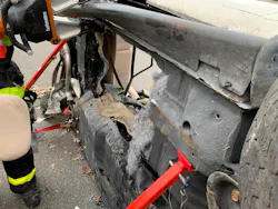 Photo 10: Patient accessibility can come from any direction, as dictated by the need of the incident. Tunneling through the floor and removing the seat allows for more access to the patient for removal. Photo 10: Patient accessibility can come from any direction, as dictated by the need of the incident. Tunneling through the floor and removing the seat allows for more access to the patient for removal.