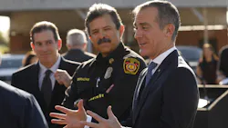 Los Angeles Mayor Eric Garcetti, right, speaks to the media alongside LAFD Chief Ralph Terrazas at a February 2020 event. Los Angeles Mayor Eric Garcetti, right, speaks to the media alongside LAFD Chief Ralph Terrazas at a February 2020 event.
