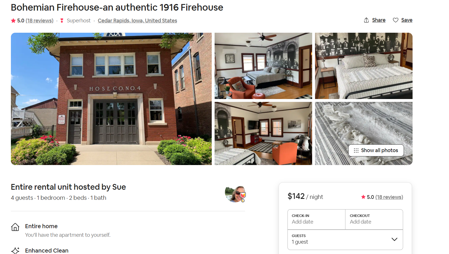 The listing for the former Cedar Rapid fire station turned into an AirBNB rental.