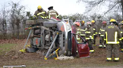 Having completed a stabilization scenario that found the side of the vehicle “obstructed,” members of a rescue team carry out other technician-level tasks that are included in “Technician-Level Hands-On Skills Checklist for a Roof-Resting Passenger Vehicle.” Having completed a stabilization scenario that found the side of the vehicle “obstructed,” members of a rescue team carry out other technician-level tasks that are included in “Technician-Level Hands-On Skills Checklist for a Roof-Resting Passenger Vehicle.”
