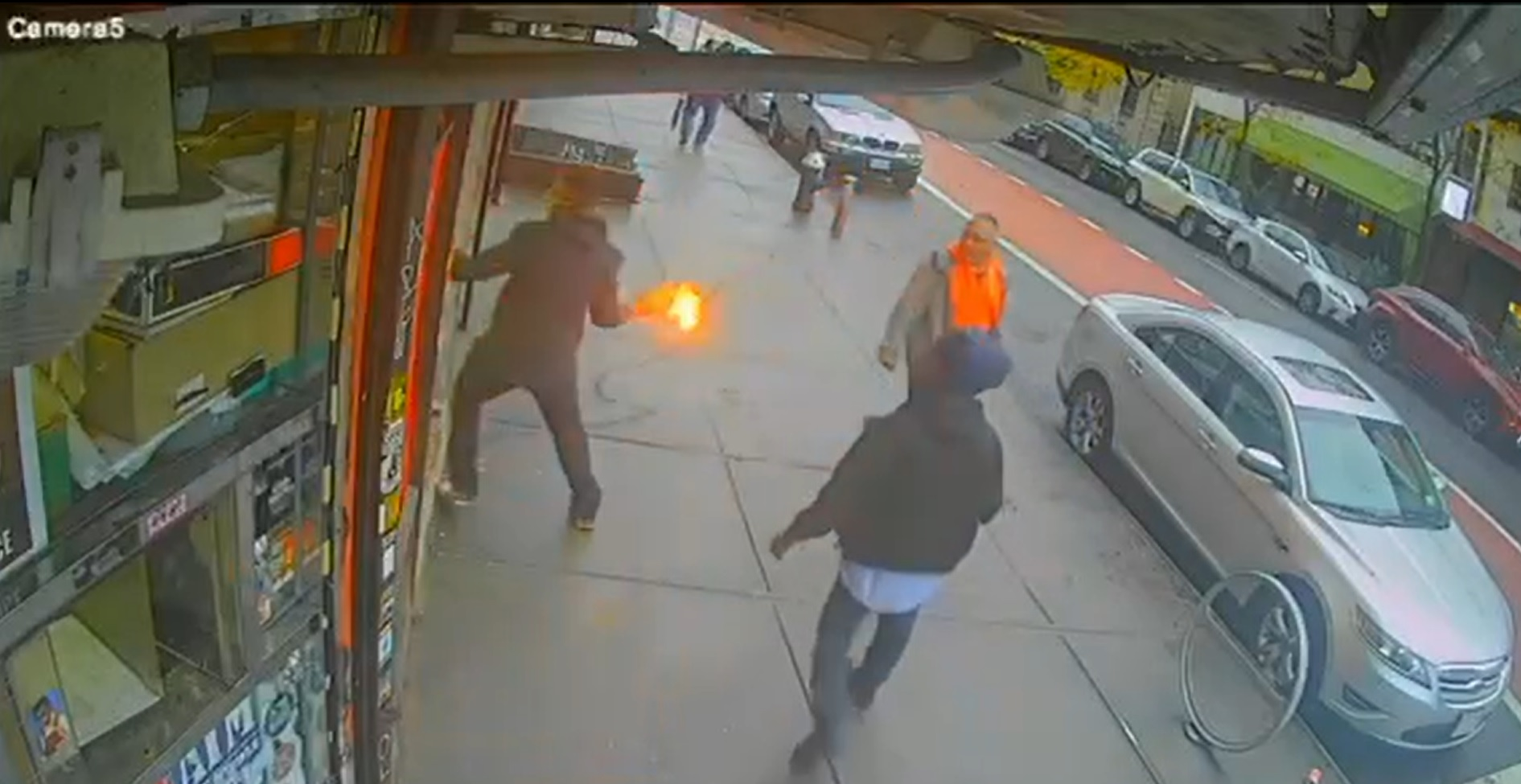 Suspect caught on surveillance video throwing a Molotov cocktail into a New York deli on Oct. 30, 2021