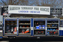 The left side of MTFR’s Truck 204 carries eight toolboxes, multiple gasoline-powered saws, battery-powered hand tools and rope rescue gear. The left side of MTFR’s Truck 204 carries eight toolboxes, multiple gasoline-powered saws, battery-powered hand tools and rope rescue gear.
