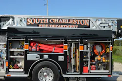 The SCFD’s Truck 664 is a 2018 Sutphen Monarch SL-70 midship quint. It carries a range of equipment, including a standpipe rack, hydraulic rescue tools and tool boards for forcible entry tools. The SCFD’s Truck 664 is a 2018 Sutphen Monarch SL-70 midship quint. It carries a range of equipment, including a standpipe rack, hydraulic rescue tools and tool boards for forcible entry tools.