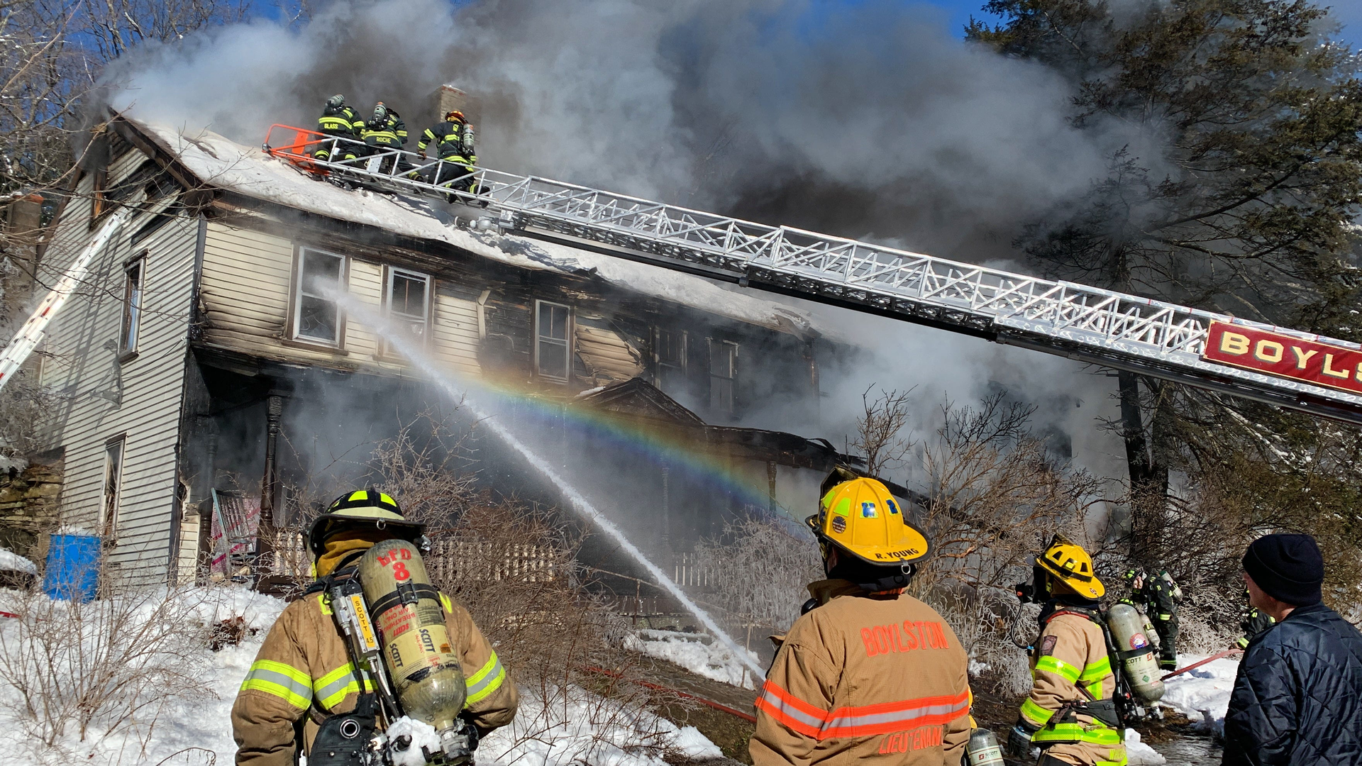 Boylston firefighters and mutual aid companies battled a three-alarm fire in a vacant multiple-unit dwelling on Sunday.