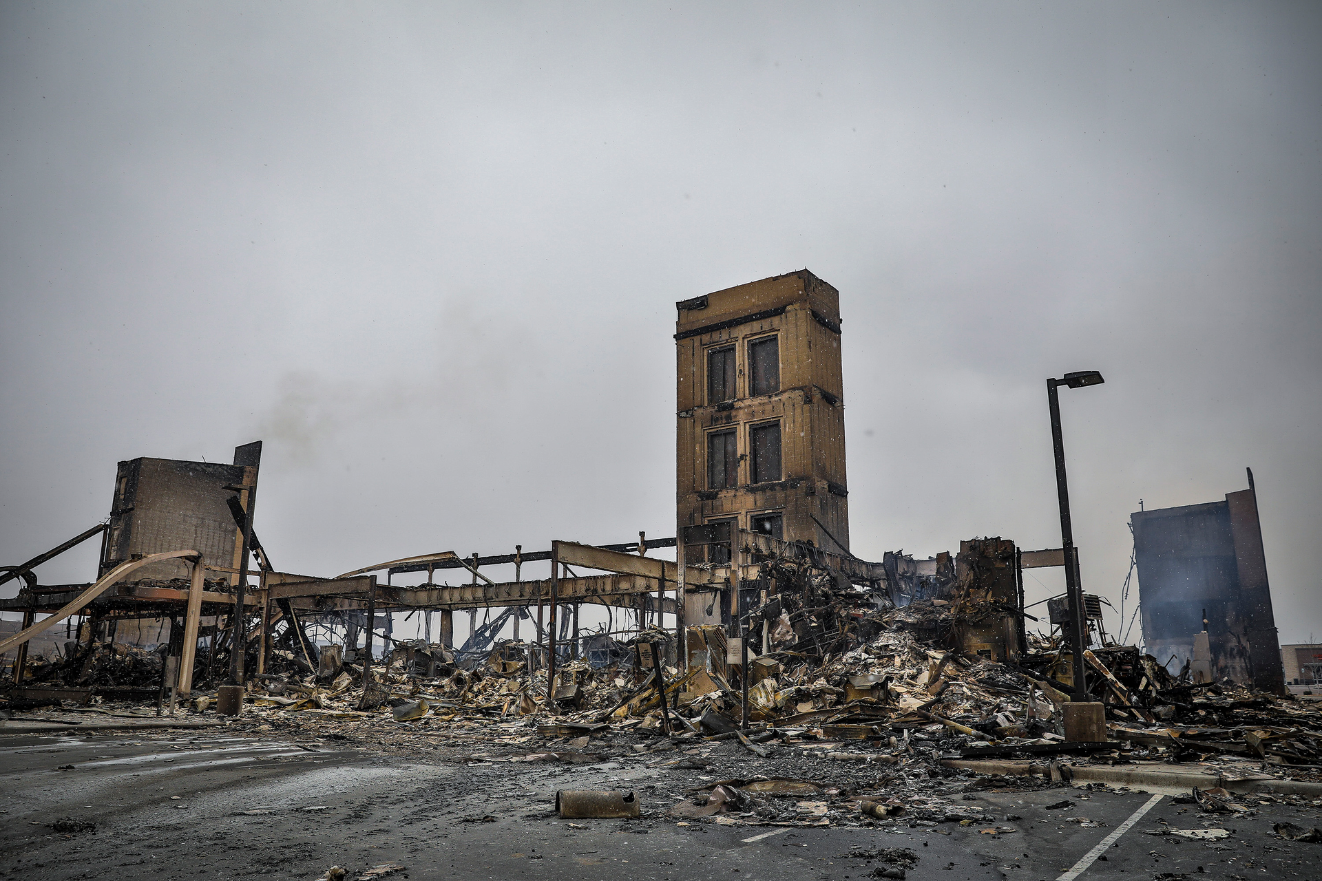 The remains of the Element Boulder Superior Hotel after the Marshall Fire on Friday in Louisville, CO.