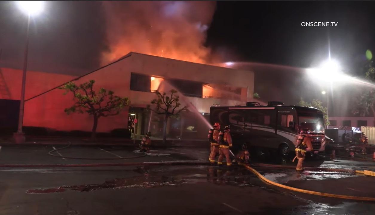 San Diego firefighters battled a two-alarm that caused extensive damage to a credit union.
