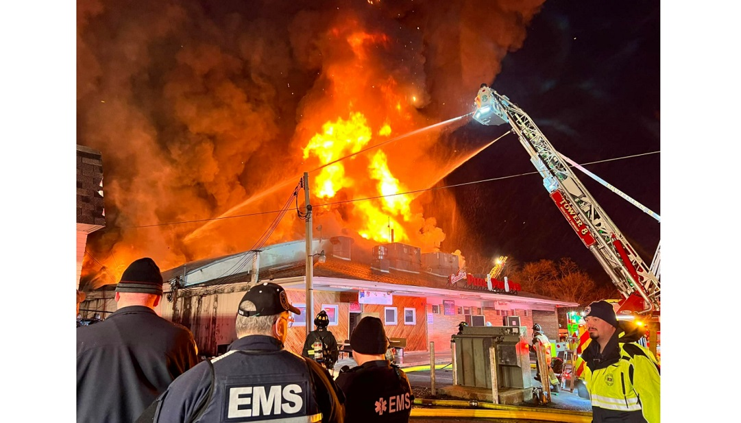 A three-alarm fire tore through the Levittown Lanes bowling alley early Wednesday morning destroying the business.