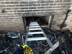 An interior crew runs the risk of being disoriented in a basement should they fall through the floor after they enter a single-story house. Deploying a multipurpose ladder into a basement window might give those members a quick exit path or provide a quick entry path for a RIT. An interior crew runs the risk of being disoriented in a basement should they fall through the floor after they enter a single-story house. Deploying a multipurpose ladder into a basement window might give those members a quick exit path or provide a quick entry path for a RIT.