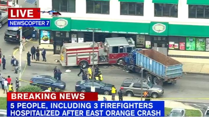 Three East Orange firefighters were injured in the collision.