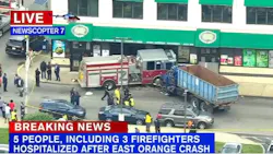 Three East Orange firefighters were injured in the collision. Three East Orange firefighters were injured in the collision.