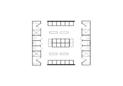 Shared locker area with private showers. Shared locker area with private showers.