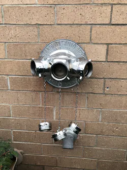 The fire department connection (FDC) on the exterior of standpipe-equipped buildings often is supplied by more than one inlet, such as a siamese or trimese. The fire department connection (FDC) on the exterior of standpipe-equipped buildings often is supplied by more than one inlet, such as a siamese or trimese.