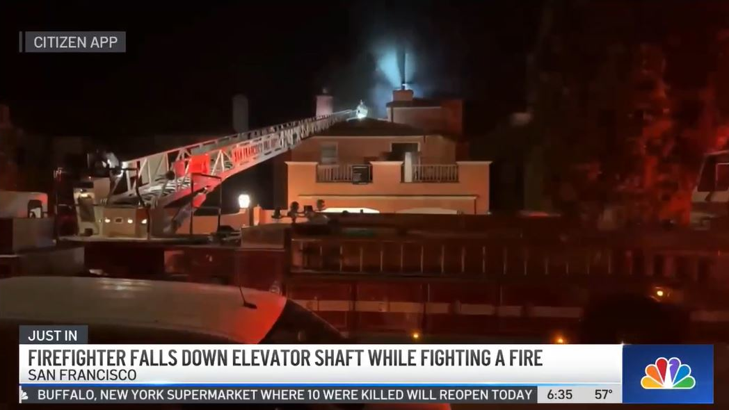 A San Francisco firefighter fell down an elevator shaft and was injured.