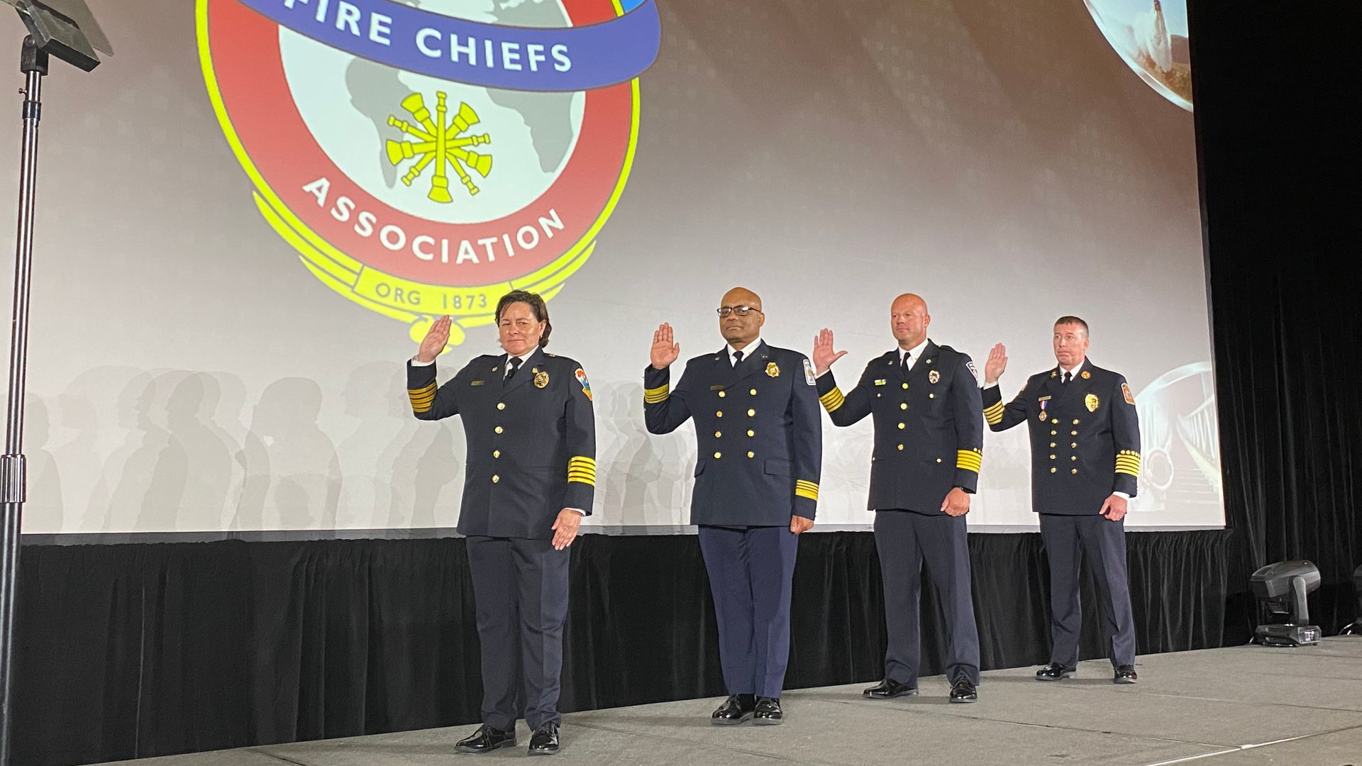 IAFC President Chief Donna Black (left to right), 1st Vice President Chief John Butler, 2nd Vice President Chief Josh Waldo, and Treasurer Chief Steven Locke.