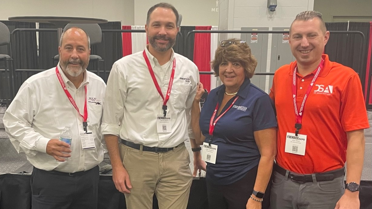 The Firehouse Expo Station Design Panel (from l.): Joe Weithman, Mull & Weithman Architects, Inc.; Tim Wiley, emersion DESIGN LLC; Janet Wilmoth, Firehouse Special Projects Director; and Eric Pros, DS Architecture.
