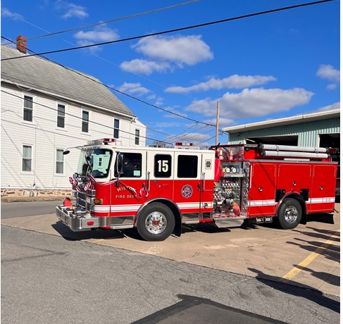 This 2022 Pierce Enforcer was pushed into the Milton firehouse.