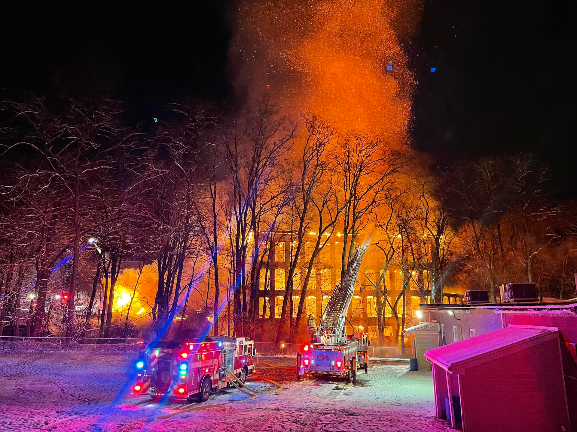 A large fire broke out at a mill building in Vernon early Monday morning.