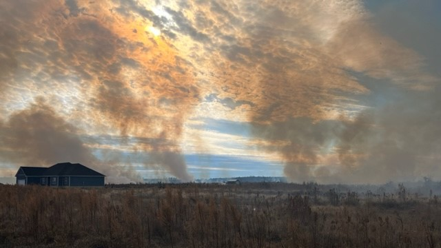 Suffolk firefighters spent several hours battling a brush fire that was sparked by a plane crash.