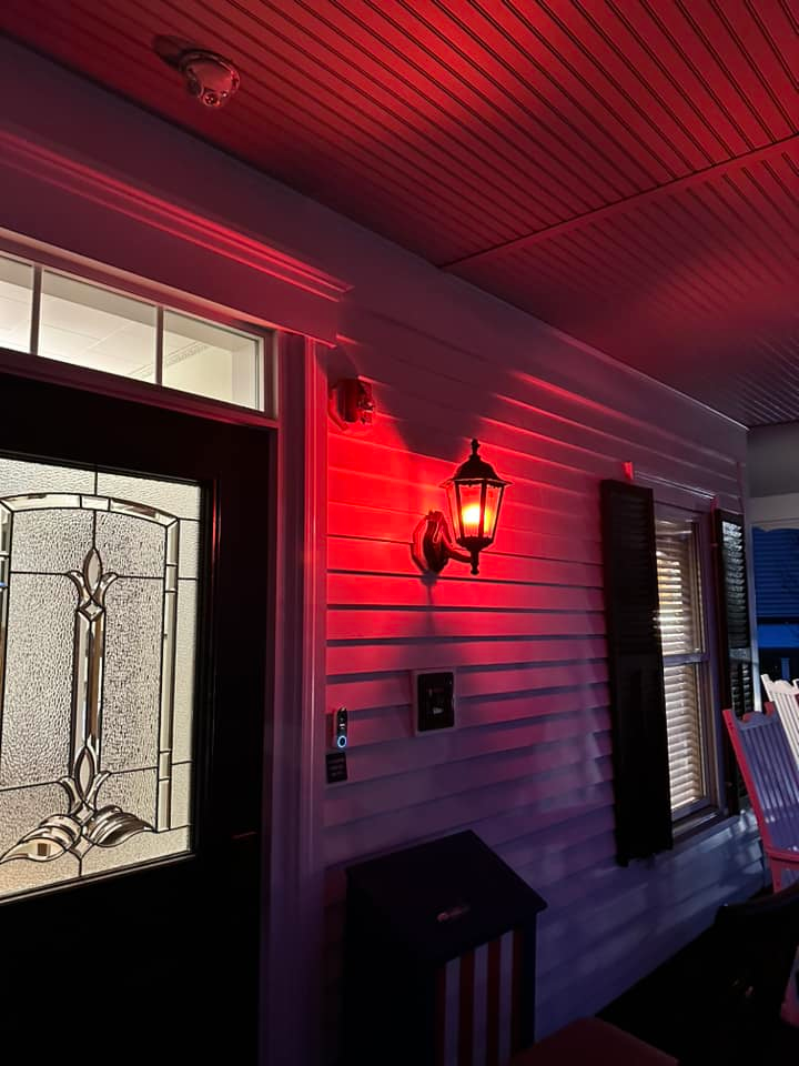 The porch lights at Roan Funeral Home will be red this week to honor Pembroke Firefighter Terry Judge.