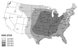 Figure 304.2(1). Values are nominal three-second gust wind speeds in miles per hour at 33 feet above ground for Exposure Category C. (Multiply miles per hour by 0.477 to obtain meters per second.) Location-specific storm shelter design wind speeds shall be permitted to be determined using the ATC Hazards by Location website (hazards.atcouncil.org). Figure 304.2(1). Values are nominal three-second gust wind speeds in miles per hour at 33 feet above ground for Exposure Category C. (Multiply miles per hour by 0.477 to obtain meters per second.) Location-specific storm shelter design wind speeds shall be permitted to be determined using the ATC Hazards by Location website (hazards.atcouncil.org).
