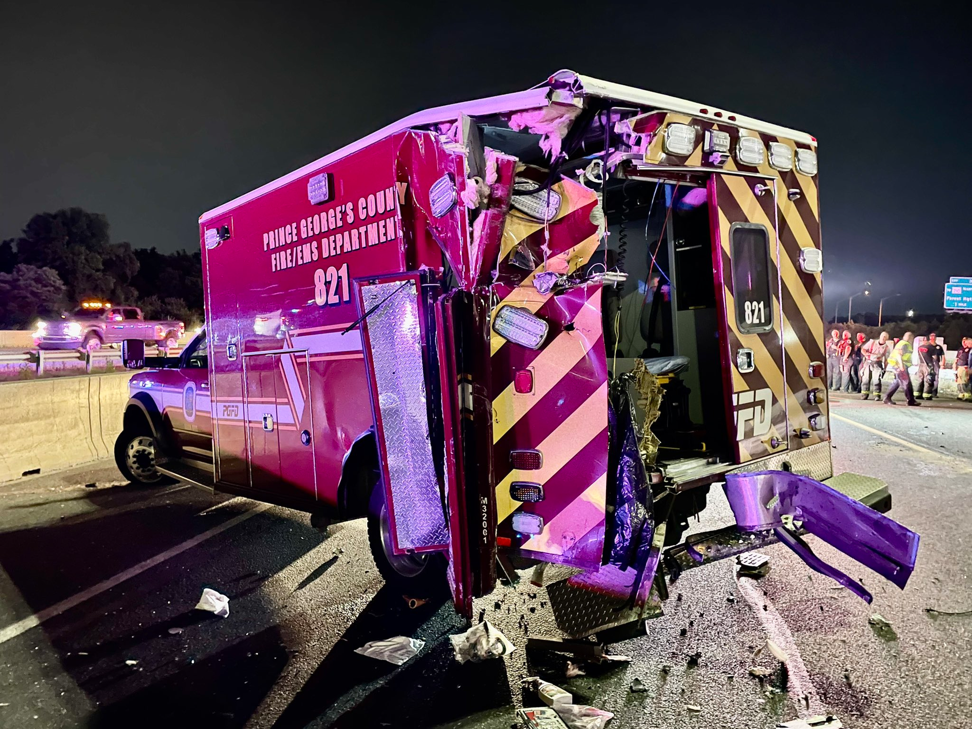 This ambulance was hit by a tractor-trailer on the Capital Beltway.