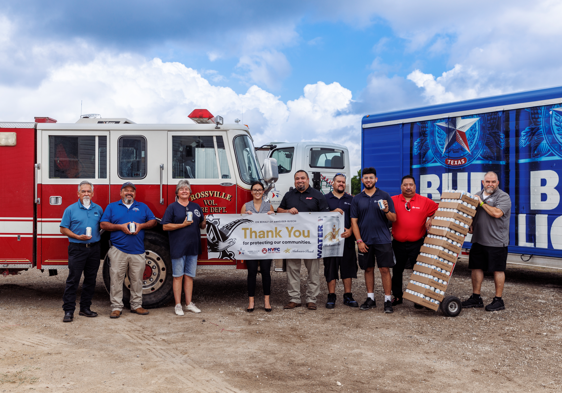 Anheuser-Busch and the NVFC delivered water to the Rossville, TX, Volunteer Fire Department.