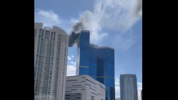 The Clark County Fire Department said they found fire in roofing materials on top of the 67-story Fontainebleau hotel Saturday.