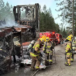 Firefighters responded to calls of a commercial vehicle fire in both westbound lanes not far from Highway 174. Firefighters responded to calls of a commercial vehicle fire in both westbound lanes not far from Highway 174.