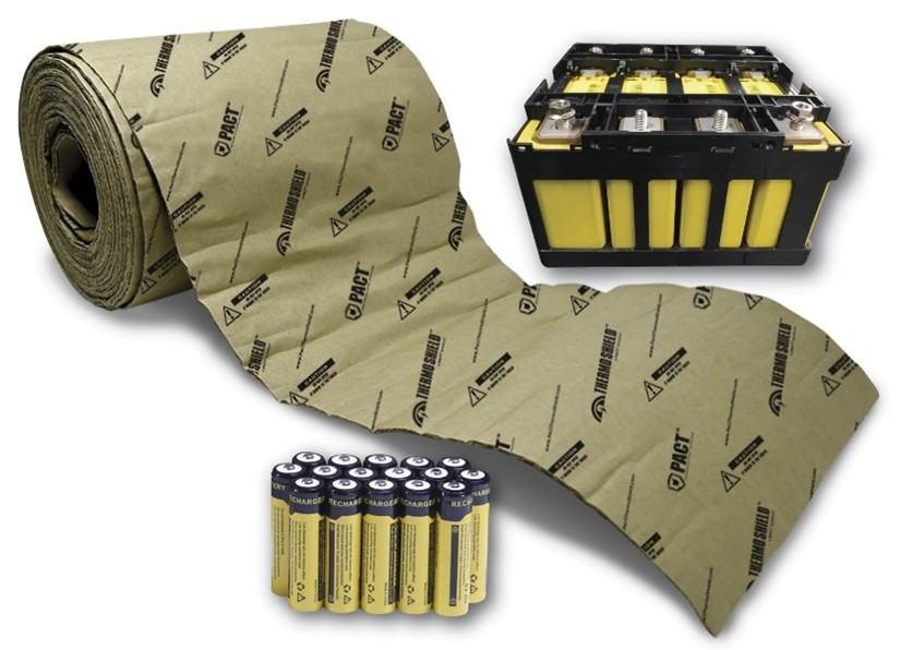 PACT&circledR; Thermo ShieldTM, is the world&rsquo;s first fire- and gas-suppressant packaging wrap designed to safely transport, store and recycle lithium-ion batteries by preventing thermal runaway. The innovative new line, created by CT-based Packaging And Crating Technologies (PACT&circledR;), has passed the proposed testing standards of the SAE International for safety in shipping lithium-ion batteries via land, sea and air.
