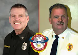 The 2023 IAFC Fire Chief of the Year honorees are Volunteer Fire Chief Thomas Bell (r.) of the Greensburg Volunteer Fire Department in Pennsylvania, and Career Fire Chief Brian Fennessy of the Orange County Fire Authority (OCFA) in California. The 2023 IAFC Fire Chief of the Year honorees are Volunteer Fire Chief Thomas Bell (r.) of the Greensburg Volunteer Fire Department in Pennsylvania, and Career Fire Chief Brian Fennessy of the Orange County Fire Authority (OCFA) in California.