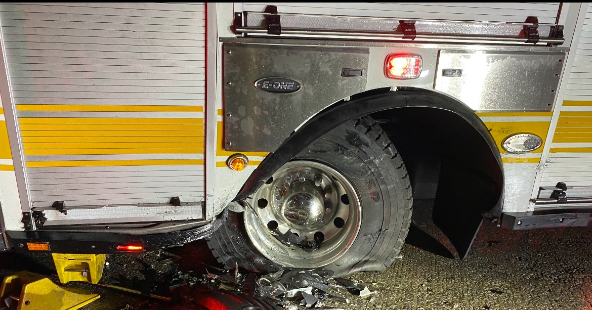 The rig was struck at a crash scene.