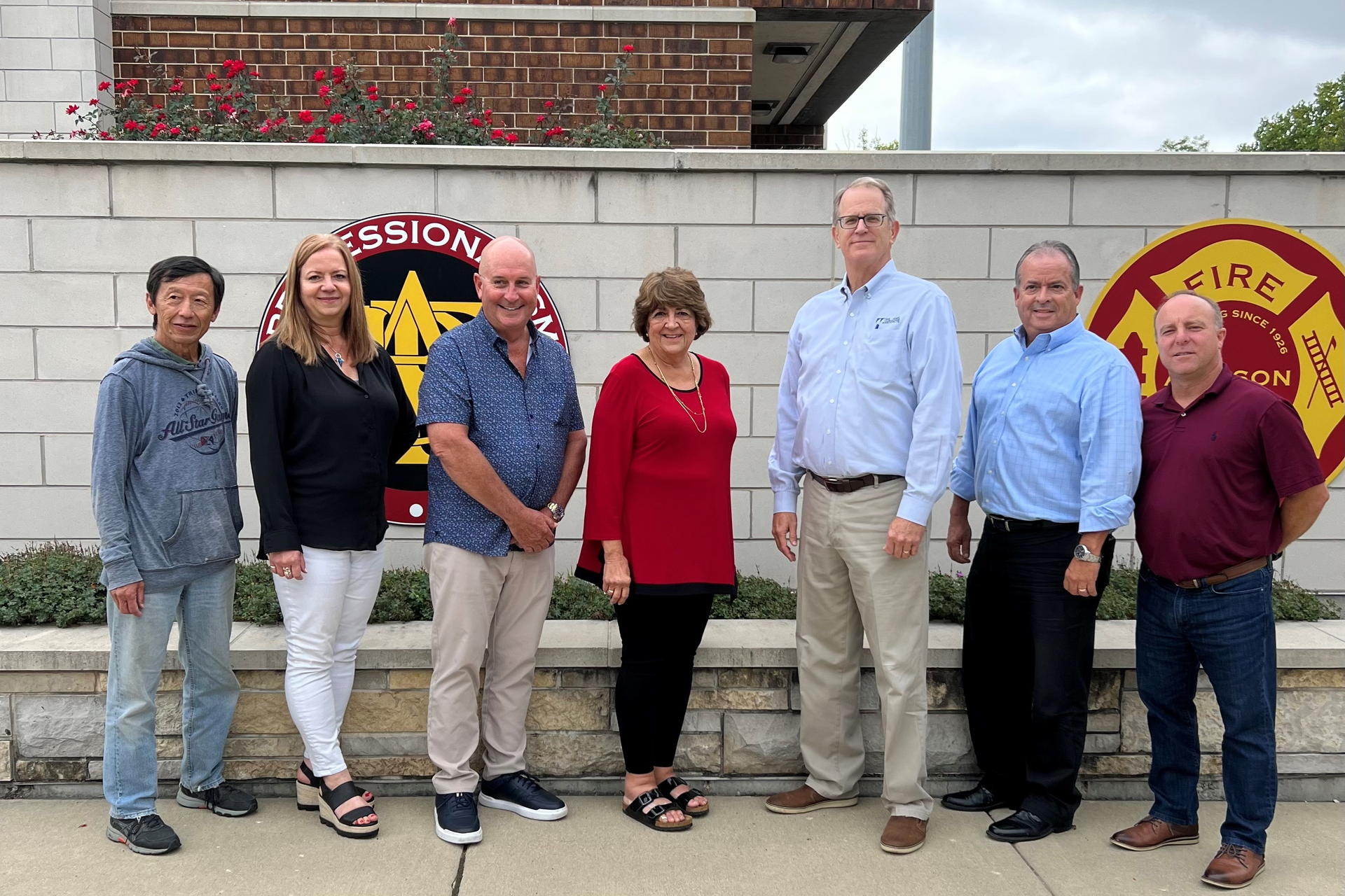 The Station Design Award judges [from left]: Johnny Fong, Firehouse Designs; Lynn Reda, Hughes Group Architects at Little; David Arends, CR architecture + design; Janet Wilmoth; Mark Bushouse, Williams Architects; Ralph DeLuca, Ret. Fire Chief; and Joe Leone, Kissimmee Fire Department.