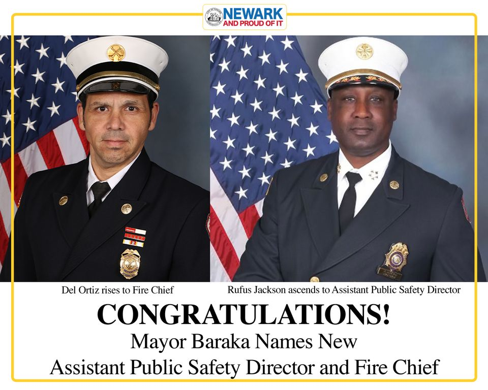 Del Ortiz, left, is the new Newark fire chief while Rufus Jackson is the assistant Public Safety Director.