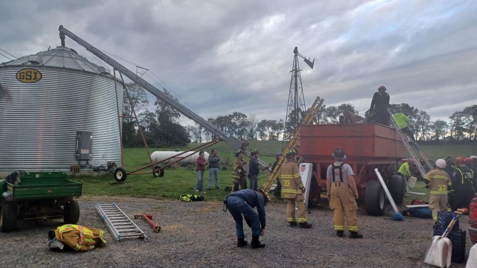 Firefighters rescued a child who was trapped in a corn grain bin for 30 minutes.