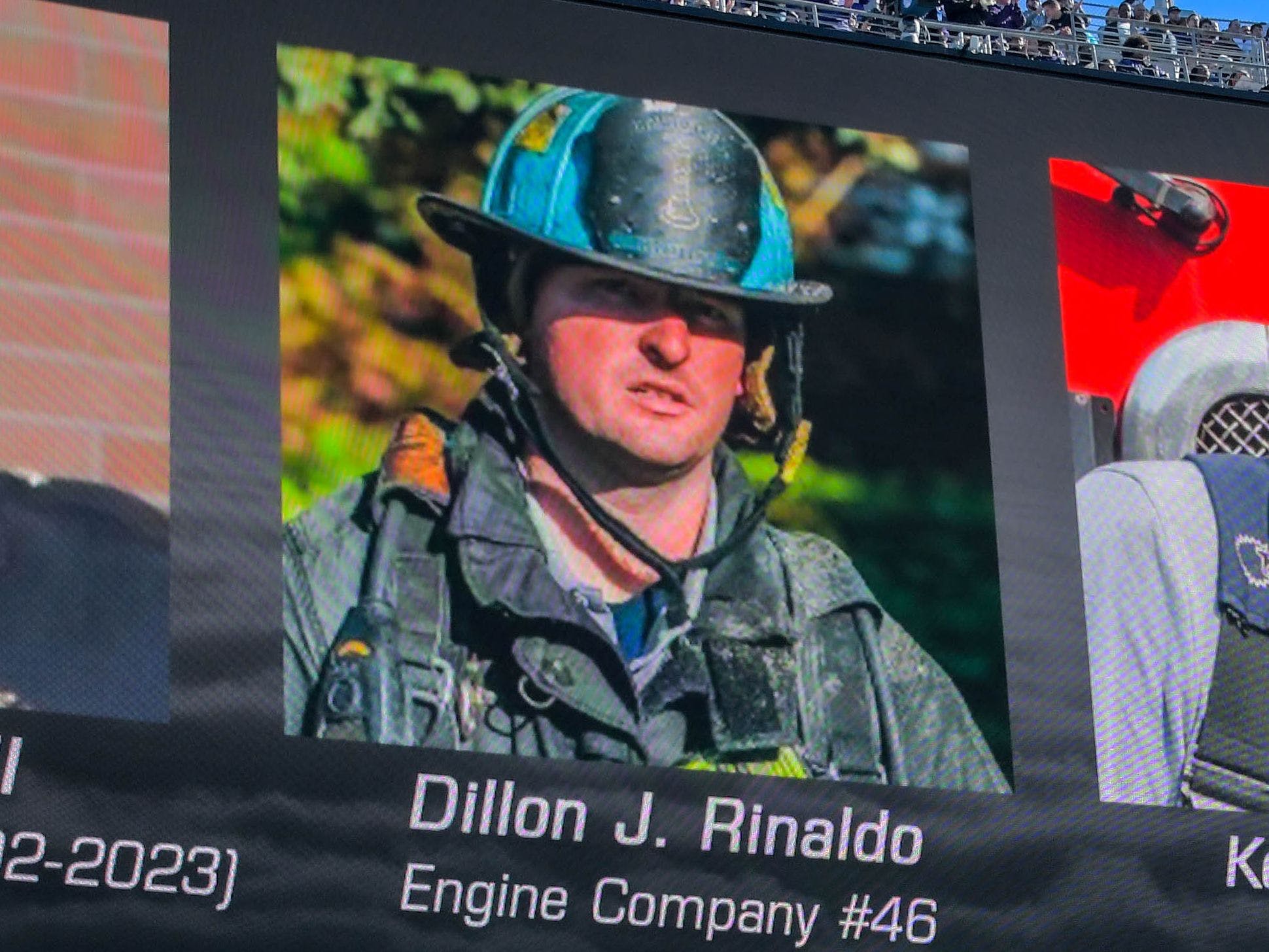 Baltimore Lt. Dillon J. Rinaldo was honored at the Baltimore Ravens and New York Giants games.